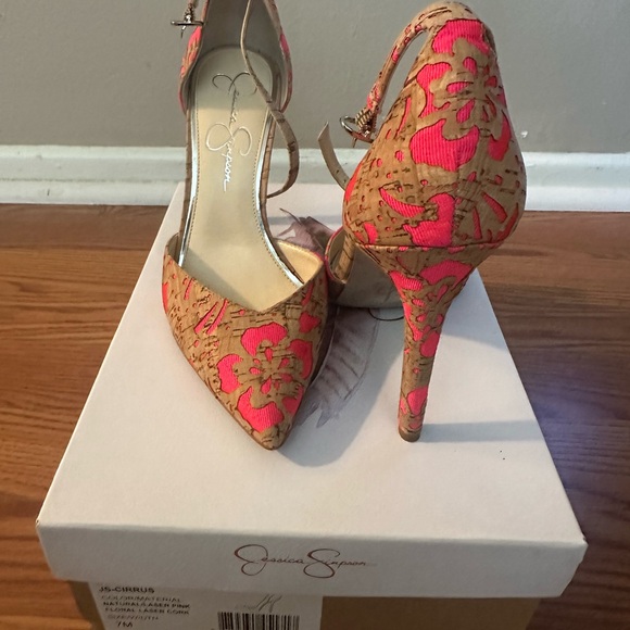 Jessica Simpson Floral Cork Pointed Toe Heels – Size 7 - Picture 2 of 3